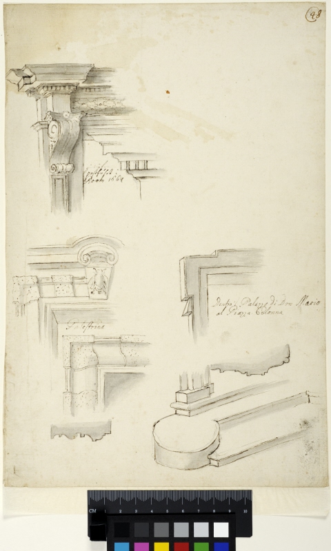 Detaljer av dörromfattningar från Palazzo Barberini(?) och Palazzo Chigi i Rom