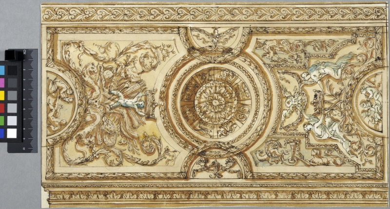 Design for a Ceiling with Figures Holding Coronets. Two variants