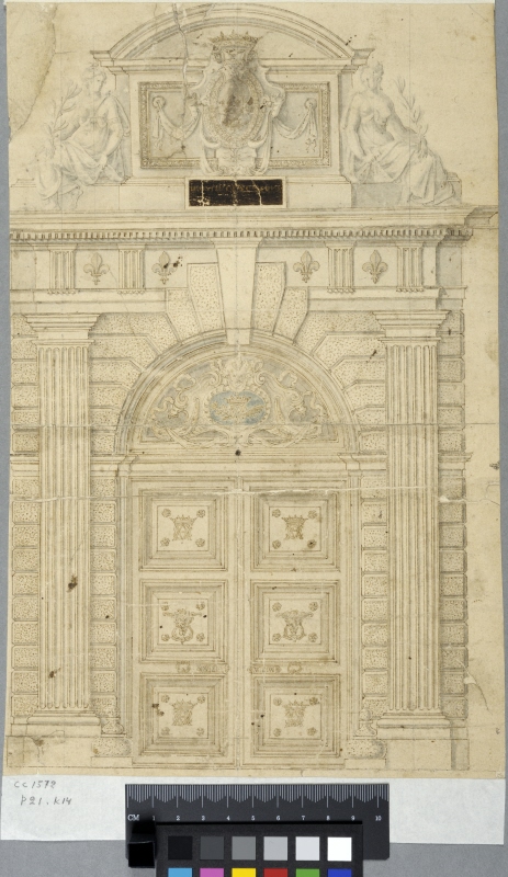 Elevation av portalen till Hôtel de Soissons, Paris