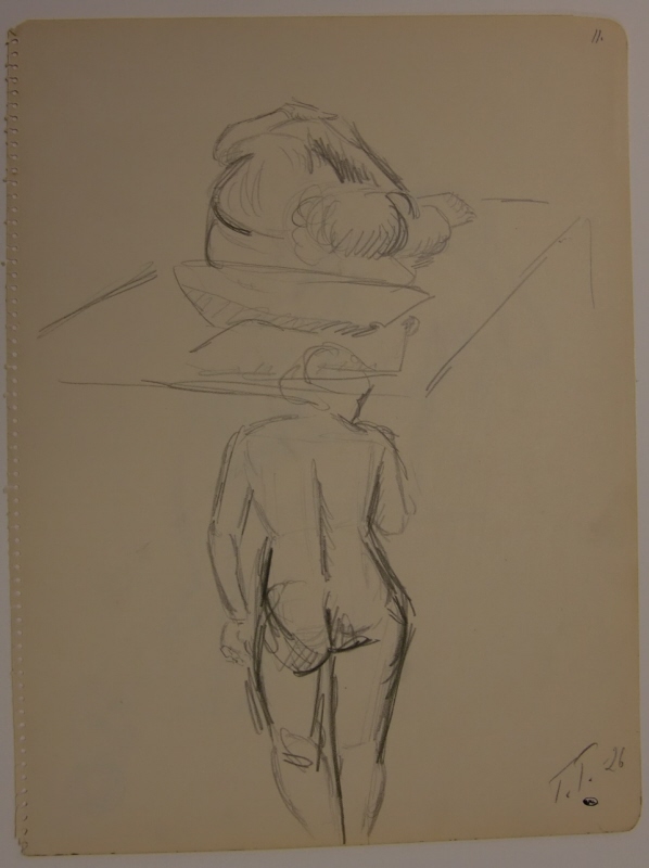 Nakenstudier av två kvinnliga modeller; verso: naken sittande modell