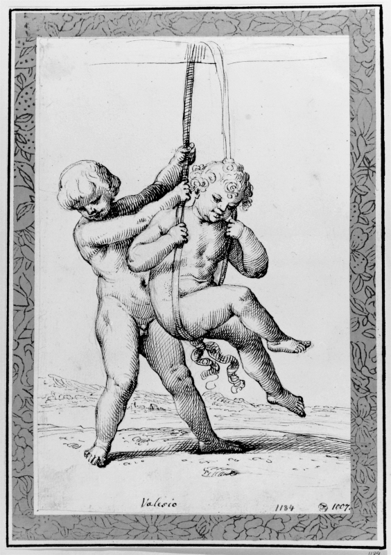 Two children, one on a swing