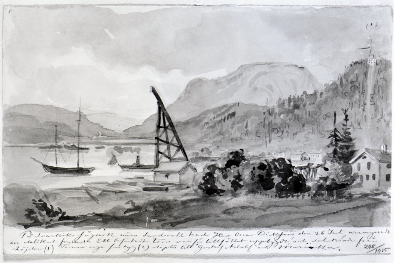 Svartviks sågverk. Skissbok "Reseminnen från Norrland 1858"
