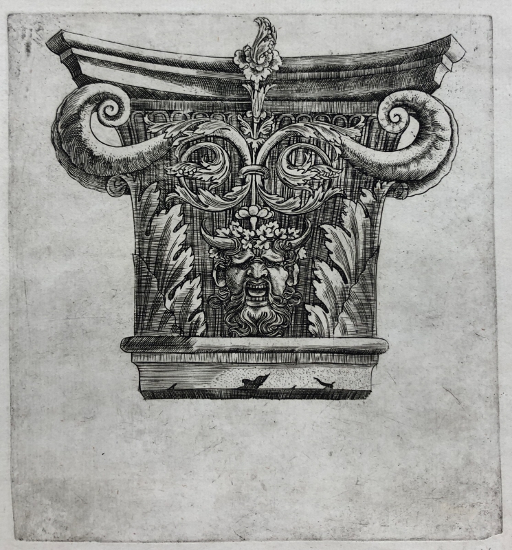Pílasterkapitäl med skäggig maskaron från antik byggnad, Rom