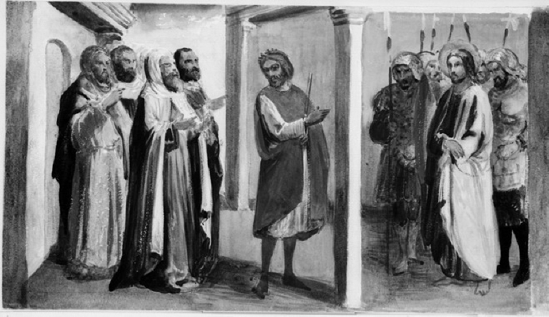 Jesus inför Pilatus. Målning i Siena