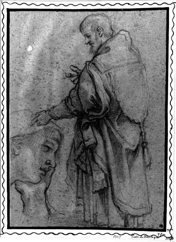 Studie av manlig figur i vänsterprofil och kvinna som vilar sitt huvud i handen