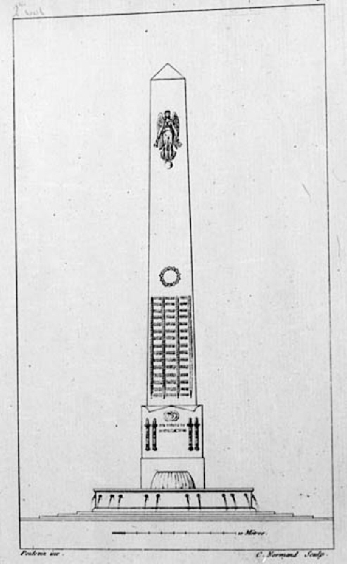 Obelisk med fontän. Ingår i "Architecture de différents Maîtres"