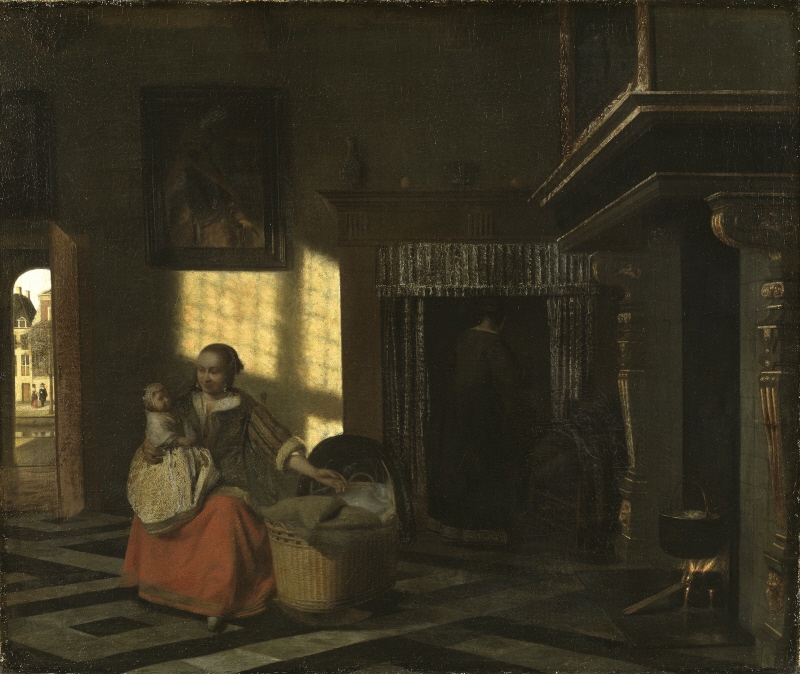 Interior with a Mother close to a Cradle