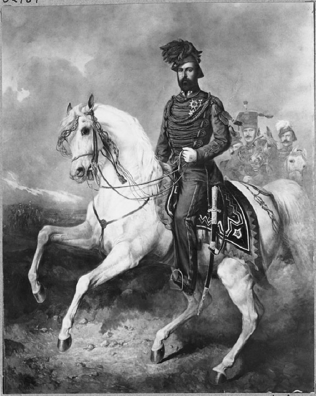 Karl  XV, 1826-1872, kung av Sverige, till häst