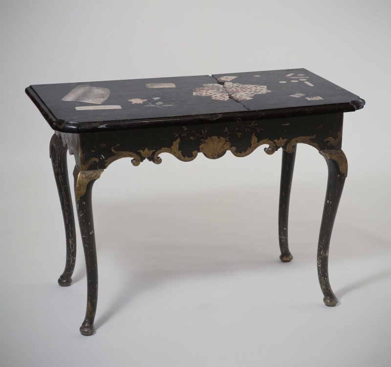 Console table with inlaid marble table top