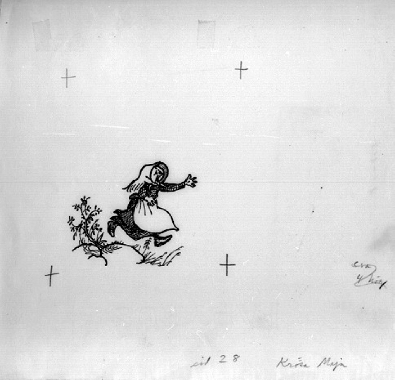 Illustration till "Nya hyss av Emil i Lönneberga" av Astrid Lindgren. Krösa - Maja, sidan 28