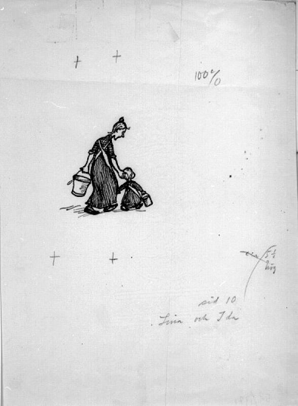 Illustration till "Nya hyss av Emil i Lönneberga" av Astrid Lindgren. Lina och Ida, sidan 10
