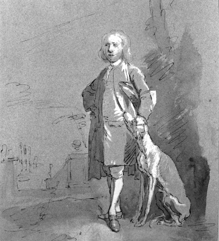 Unidentified Man Standing with a Dog at His Feet