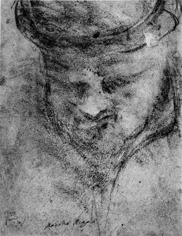 Study of a mans's head, looking down