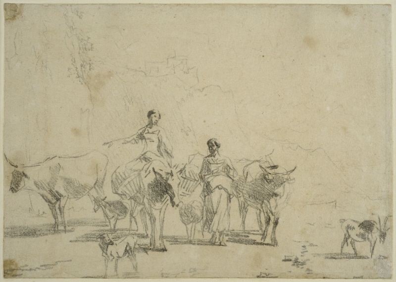 Italianate Landscape with Two Women and Cattle