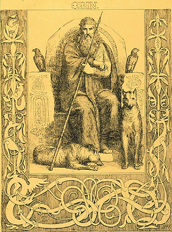 Odin. Ett av 12 blad ur "Mindeblade om Den nordiske Höitid den 13 januar 1845"