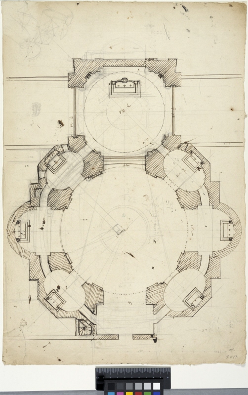 Förslag till kyrkobygggnad för Hôtel des Invalides, Paris. Plan
