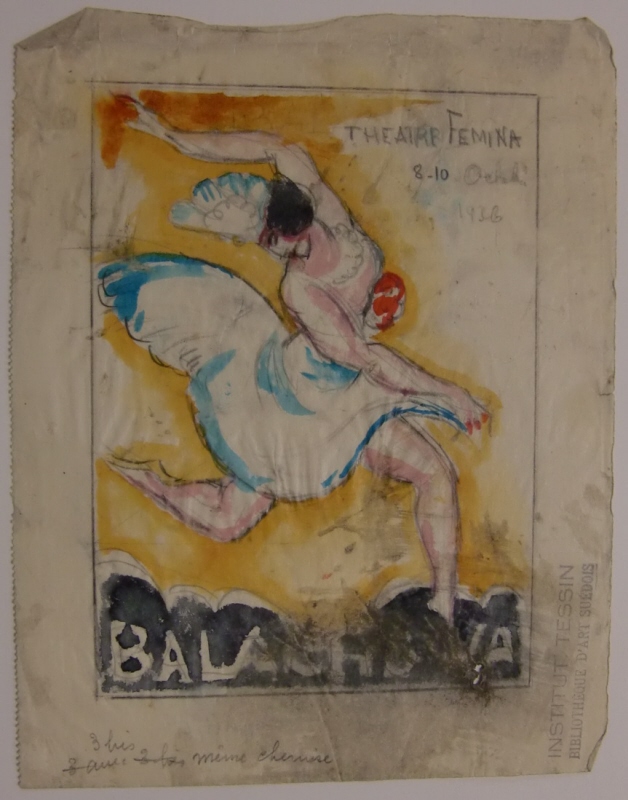 Skiss till en affisch för Théâtre Femina, 8-10 oktober 1936, dansösen Tania (?) Balachova (1902-1973)
