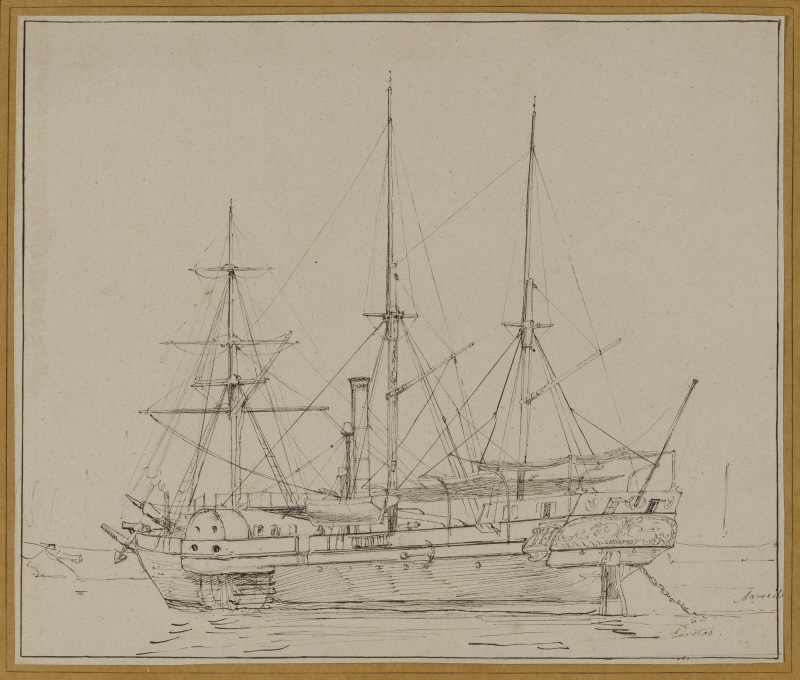 Recto: The Steamer Eurotas Anchored in the Port of MarseillesVerso: A Sailing-Boat and several Studies of Figures