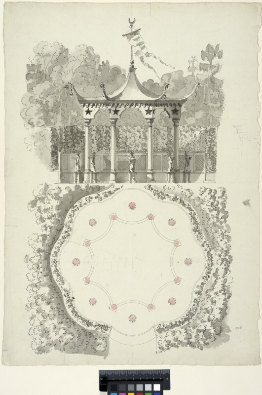Design for the Chinese Pavilion at Haga. Elevation and plan