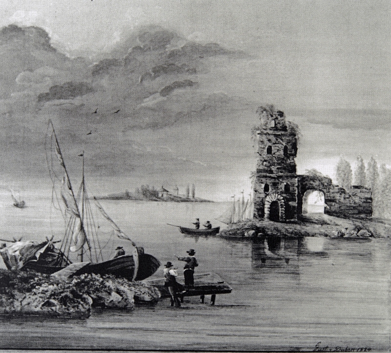 Sjölandskap med ruin