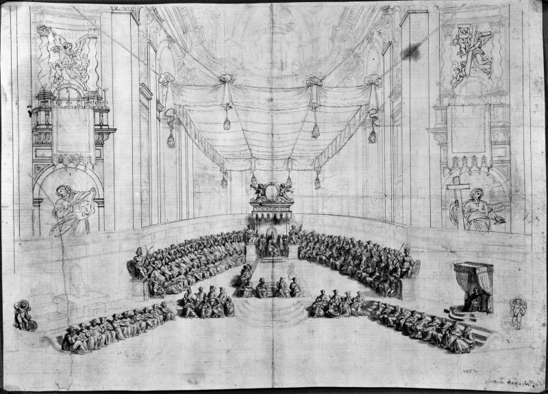 Queen Christina attends the canonisation of S. Pietro d´Alcantara and S. Maria Maddalena de Pazzi on 28 April 1669 in St. Peter´s, Rome