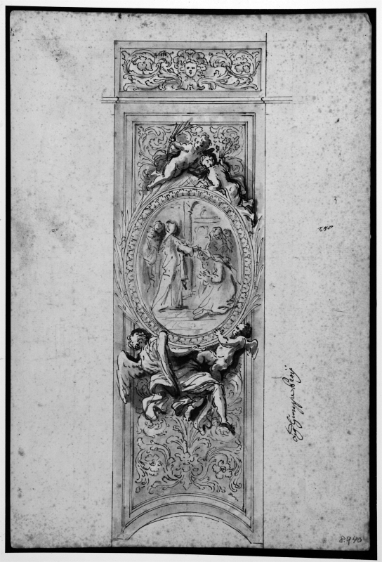 Wall Decoration with Angels Holding an Oval Frame
