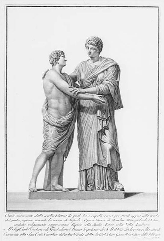 Oreste och Elektra staty i villa Ludovisi. Ett blad av 52 ur antika statyer