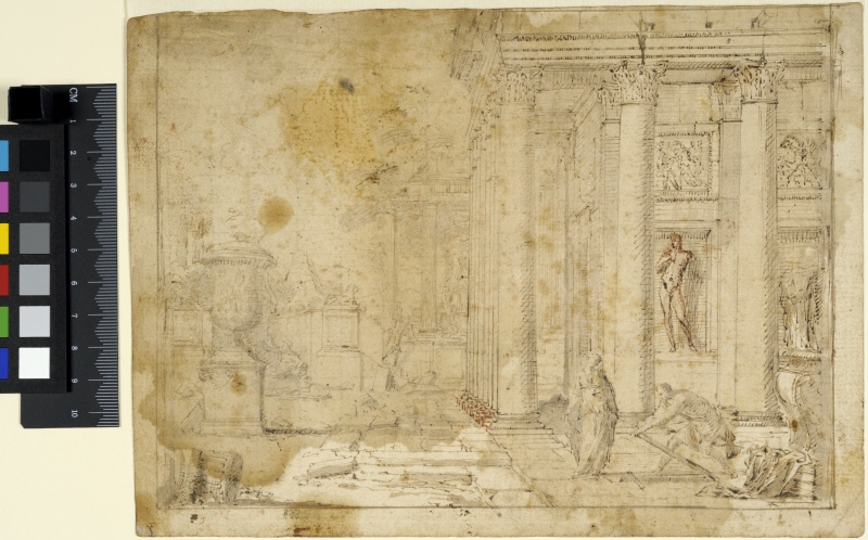 Antique architectural view with two figures