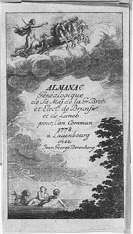 Titelblad. Ur illustrationer till "Almanac généalogique...1778..."