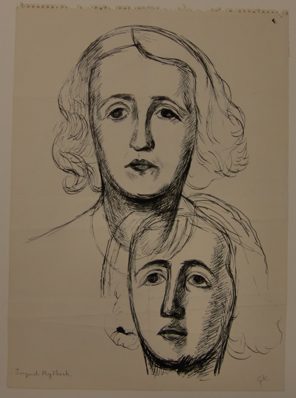 Ingrid Rydbeck, två studier av hennes huvud, verso kvinnohuvud