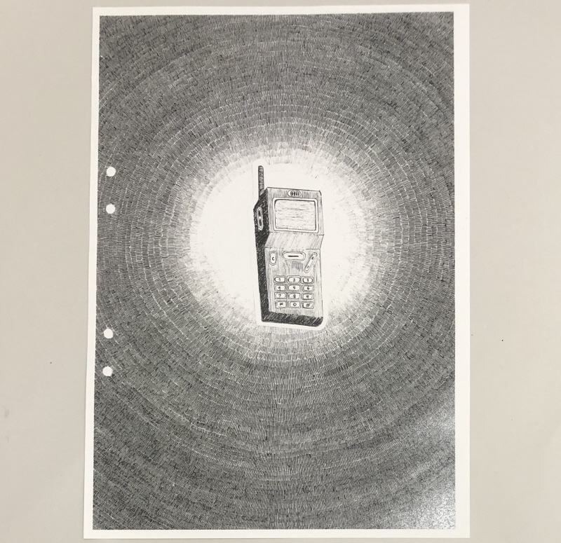 Fotostatkopia av skiss, en mobiltelefon