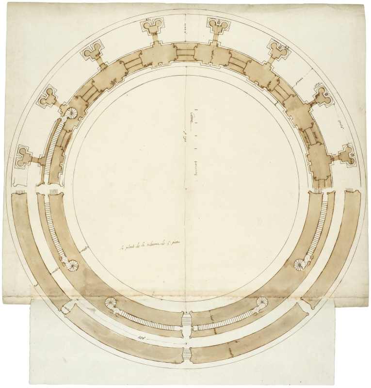 Rome: St Peter’s, plan of the basement and drum on two levels, c. 1570