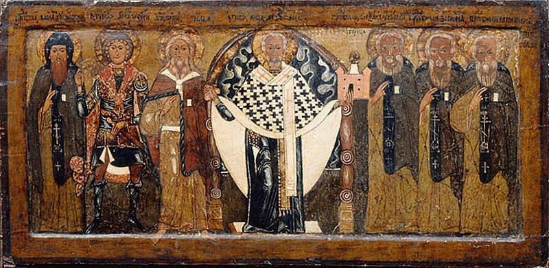 Saint Nicholas of Mozhaysk surrounded by selected Saints