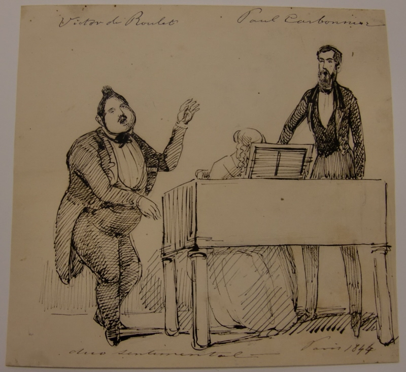 Sentimental duo, Victor de Roulet och Paul Carbonnier sjungande, ackompagnerade av okänd kvinna