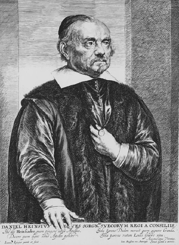 Daniel Heinsius (1580-1655), nederländsk filolog, författare, professor i statskunskap, grekiska, historia, rikshistoriegraf i svensk tjänst, gift med Ermgard Rutgers