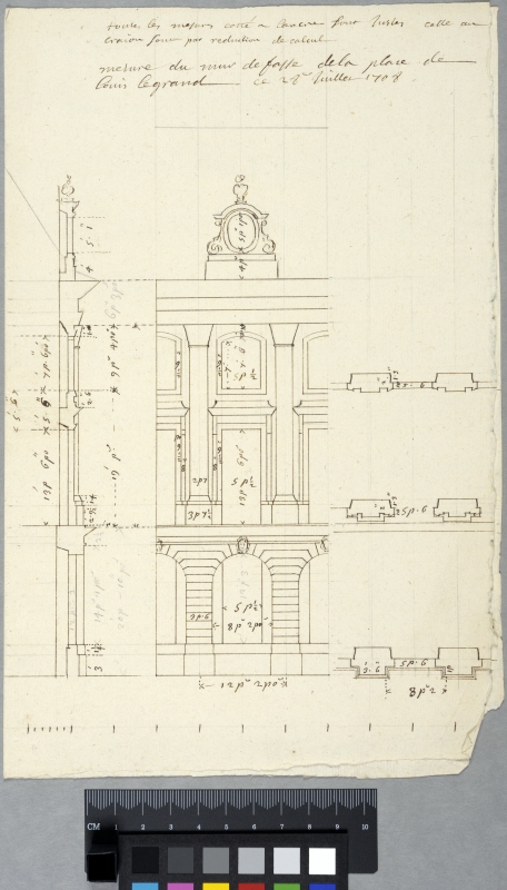 House at Place Vendôme, Paris. Section, elevation and plan of a facade portion