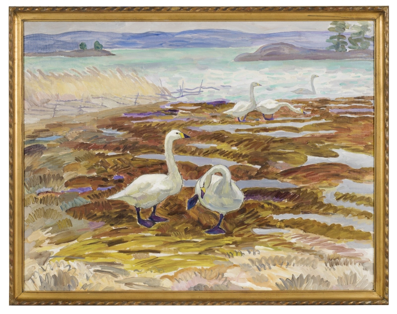 Spring Landscape with Swans