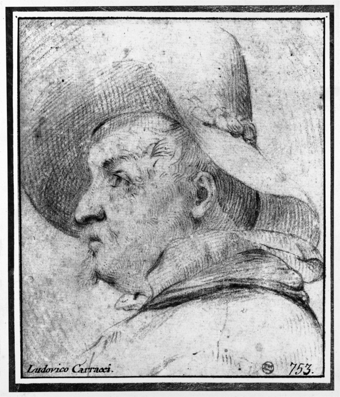 Porträtt av en man som bär en hatt i profil från vänster, ett porträtt av Ludovico Carracci?