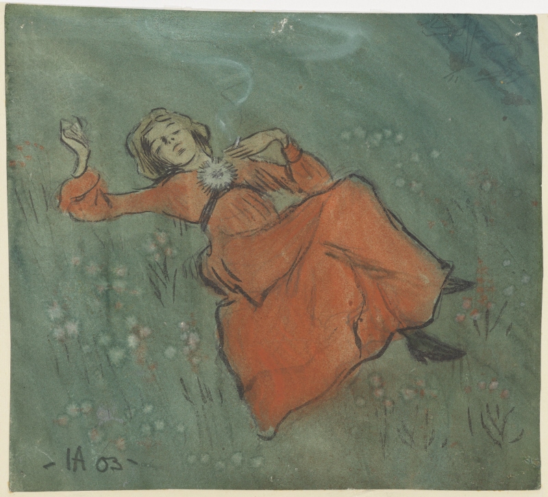 Kvinna vilande i gräset