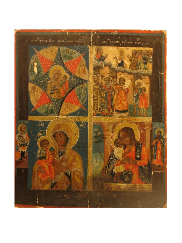 Quadripartite icon with images of the Mother of God