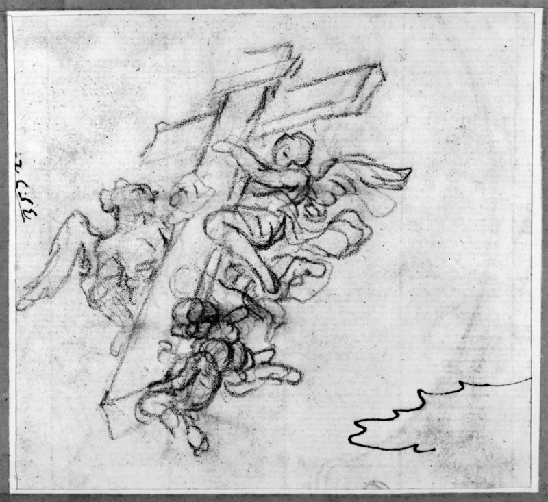 Beskrivning i Bjurström It. Drawings nr 727: Watermark: Fleur de lis. Angels flying with the Cross of Christ