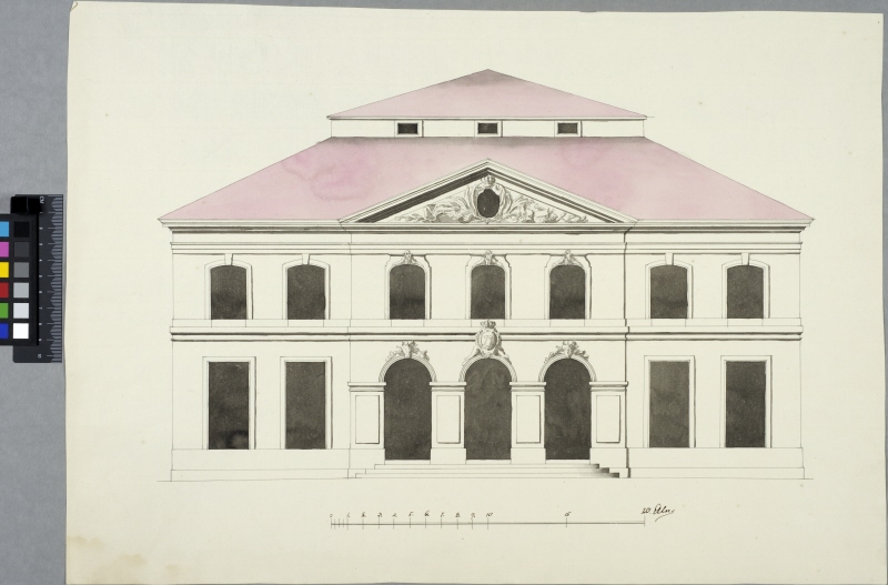 Drottningholm Palace Theatre. Elevation of courtyard facade