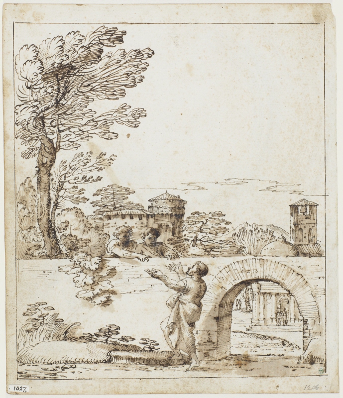 Landscape with Man Looking over a Wall at Two Children