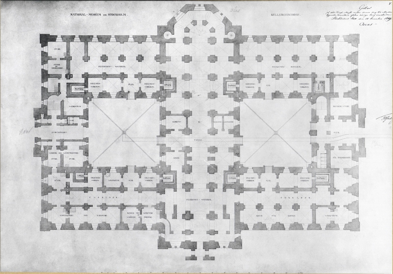 Nationalmuseum. Plan av källaravåningen