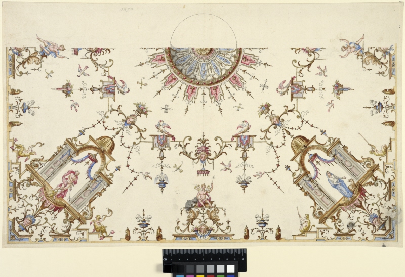 Hälften av takdekoration med Neptunus och en gudinna (Proserpina?), möjligen för Château d'Anet