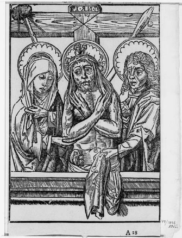Jesus uppstånden mellan Maria och Johannes