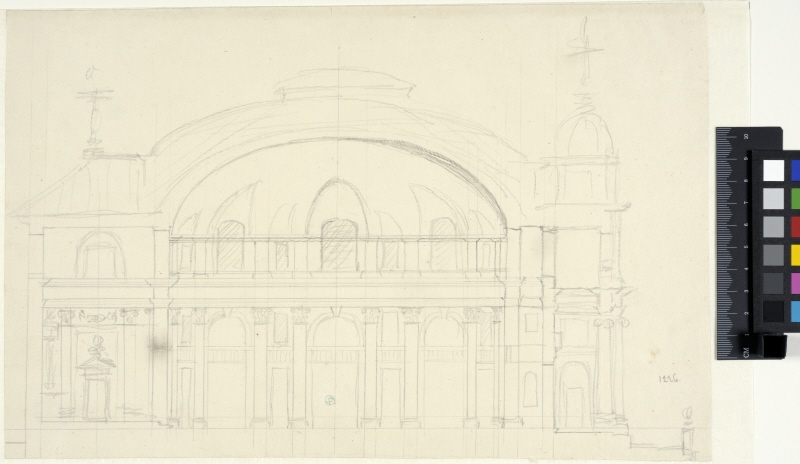 Design for an Oval Dome Church. Longitudinal section