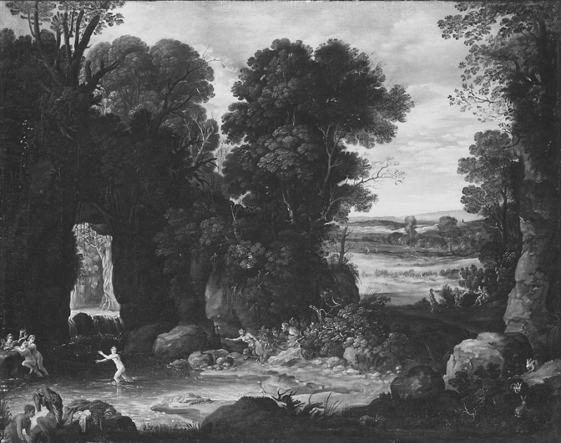 Wooded Landscape with Satyrs Pursuing Nymphs