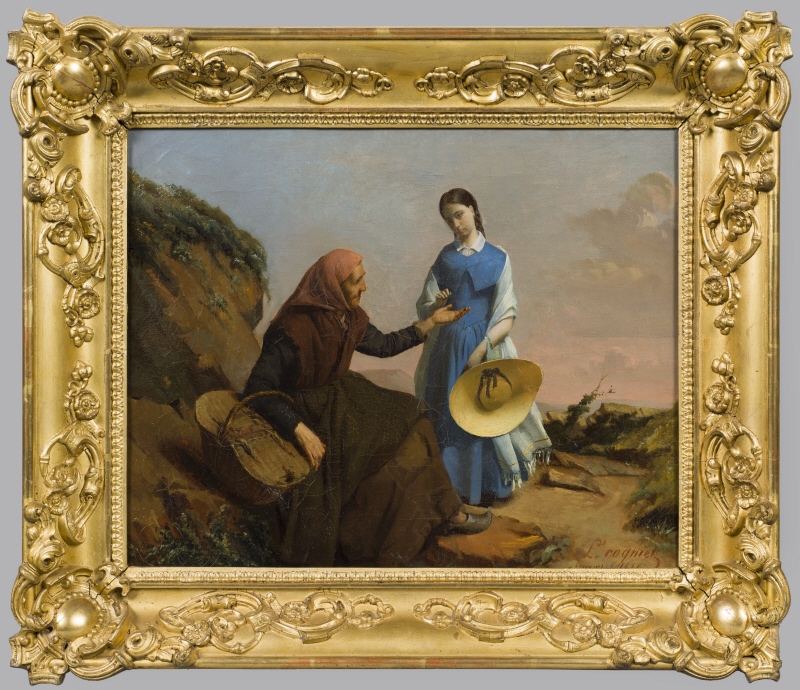 En tiggare och en ung kvinna
