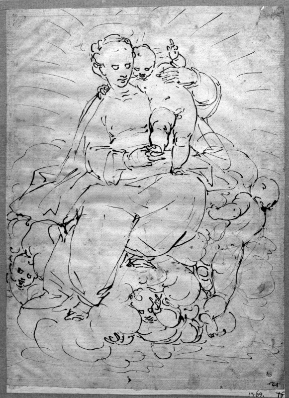 Jungfrun och barnet omgiven av änglar